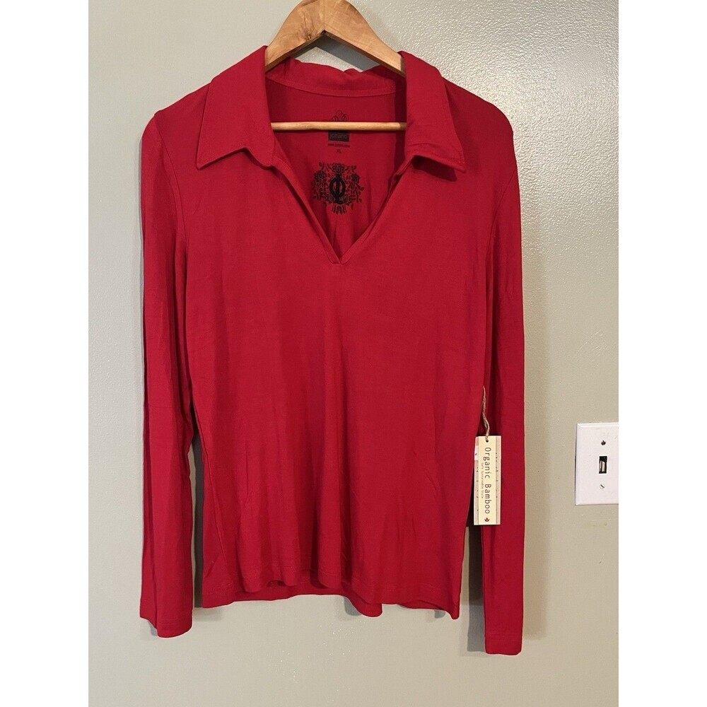 Jonano Pique Polo V Neck Red Organic Bamboo Shirt Soft XL NWT